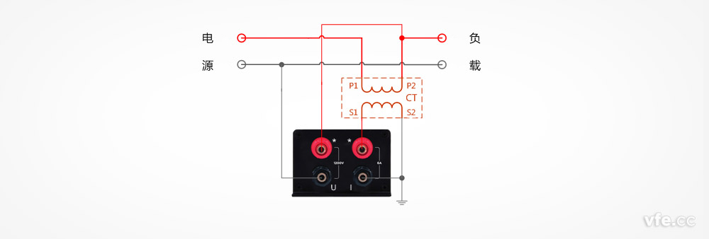 DP800數字功率計用于電壓直測、電流用互感器單相雙線系統測量接線圖 DP800數字功率計用于電壓直測、電流用互感器單相雙線系統測量接線圖